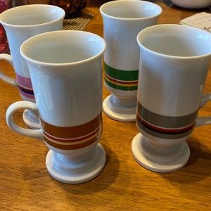 Mid century pedestal 8 oz tall porcelain coffee mugs.  Set of 4. Like new